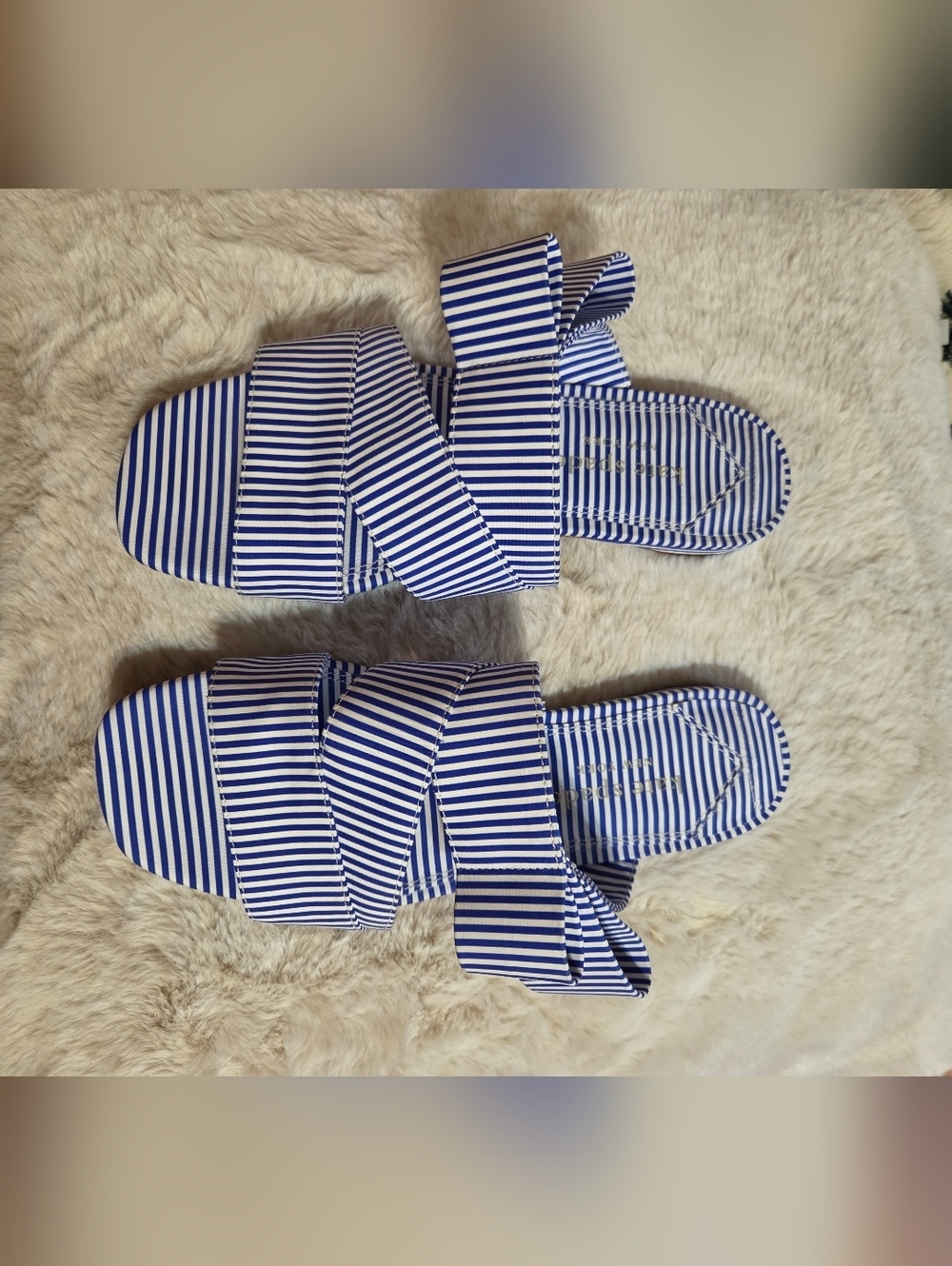 Kate Spade Striped Blue and White Triple-Strap Slide Sandals. Sz 7B - Picture 8 of 9